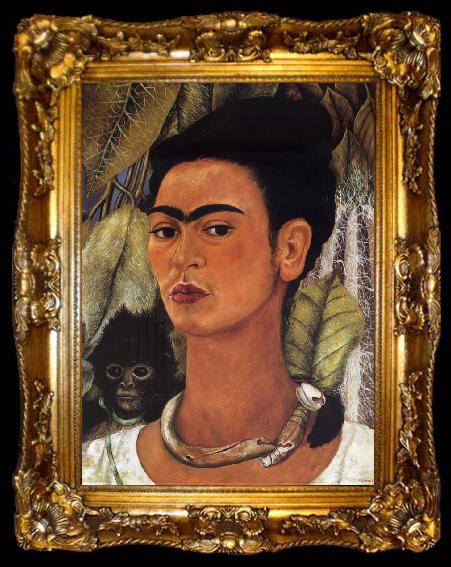 framed  Frida Kahlo Self-Portrait with Monkey, ta009-2